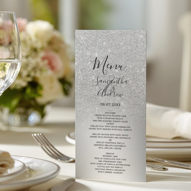 Silver glitter ombre metallic foil wedding menu (Silver glitter ombre metallic foil wedding menu)