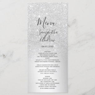 Silver glitter ombre metallic foil wedding menu