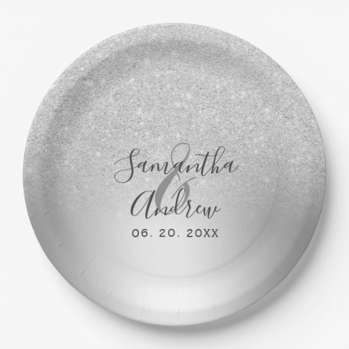 Silver glitter ombre metallic foil wedding paper plates