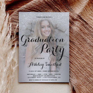 Silver glitter ombre metallic photo graduation invitation