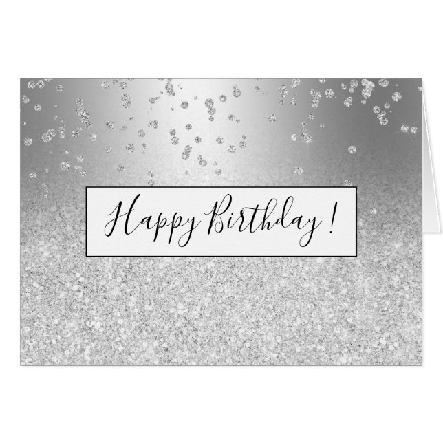 Silver glitter ombre metallic sparkles confetti cards (Front Horizontal)