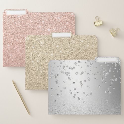 Silver glitter ombre metallic sparkles confetti file folder