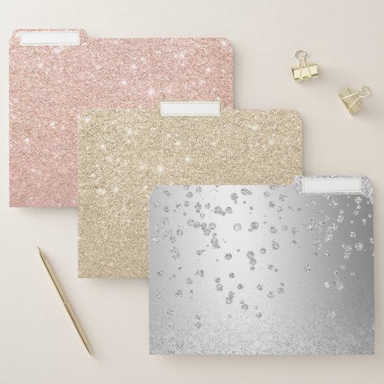 Silver Glitter Ombre Metallic Sparkles Confetti File Folder