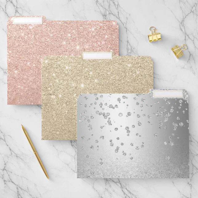 Silver glitter ombre metallic sparkles confetti file folder | Zazzle