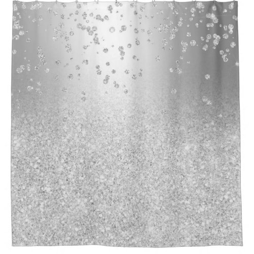 Silver glitter ombre metallic sparkles confetti shower curtain