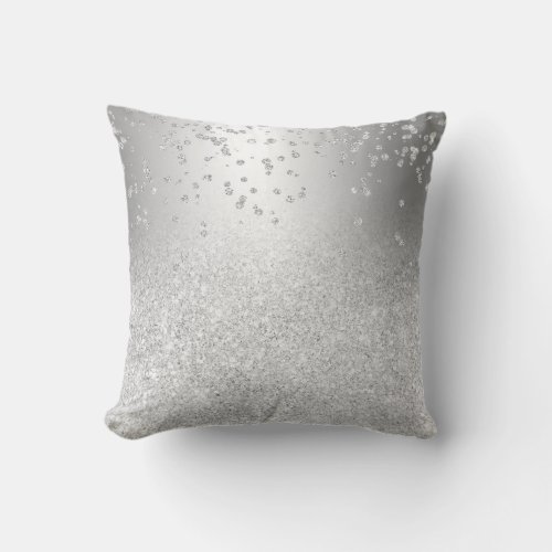 Silver glitter ombre metallic sparkles confetti throw pillow