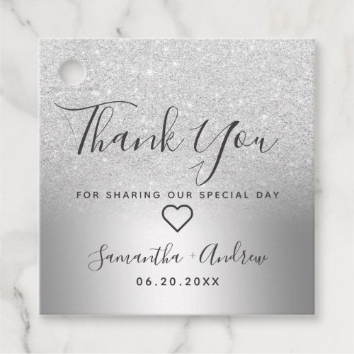 Silver glitter ombre metallic thank you wedding favor tags