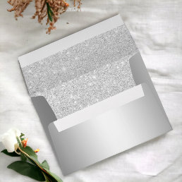 Silver glitter ombre metallic wedding address envelope