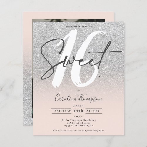 SIlver glitter ombre pink photo budget Sweet 16