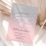 Silver glitter ombre pink typography Sweet 16 Invitation<br><div class="desc">A modern,  pretty faux silver glitter shower ombre with pink color block Sweet 16 birthday party invitation with elegant typography  with silver ombre pattern fading onto a customizable background. Perfect for a princess Sweet sixteen.</div>