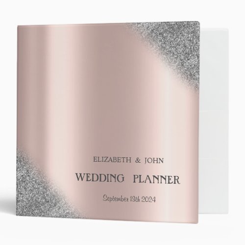 Silver Glitter Ombre Rose Gold Wedding  3 Ring Binder