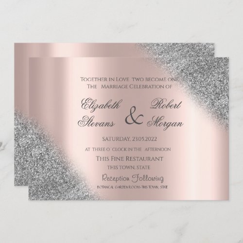 Silver Glitter Ombre Rose Gold Wedding  Invitation