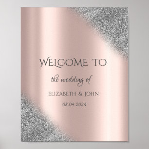 Silver Glitter Ombre Rose Gold Wedding  Poster