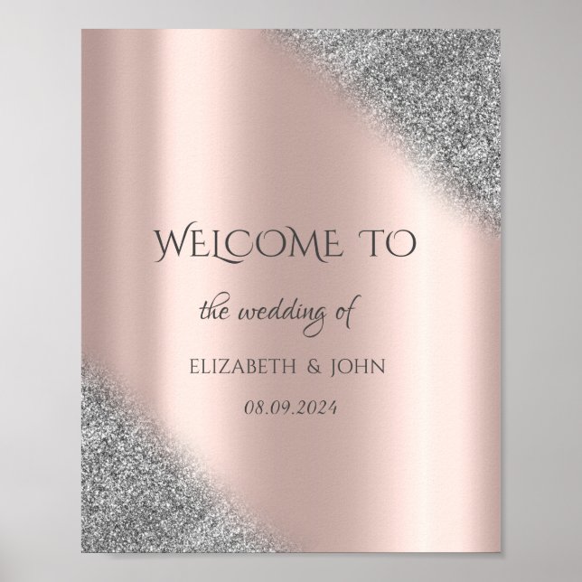 Silver Glitter Ombre Rose Gold Wedding  Poster (Front)