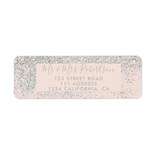 SIlver glitter ombre script blush pink wedding Label