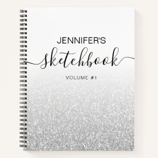 Silver Glitter Ombre Sketchbook Name Notebook