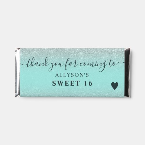 Silver glitter ombre sparkles teal Sweet 16 Hershey Bar Favors