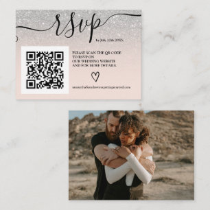 Silver glitter ombre wedding rsvp Qr code photo Enclosure Card