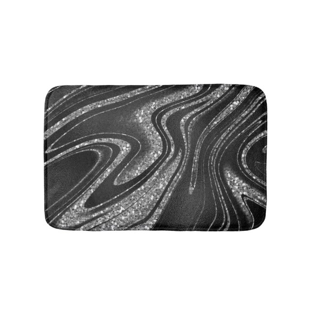 Silver Glitter On Black  Bath Mat (Front)