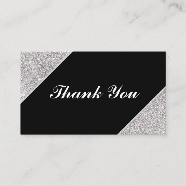 Silver glitter on Black Thank You Enclosure Card (Front)