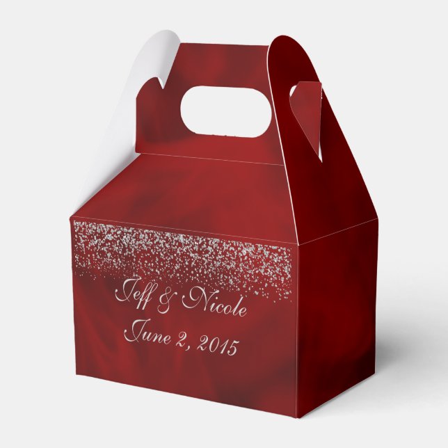 Silver Glitter on Red Wedding Party Favor Favor Boxes (Front Side)