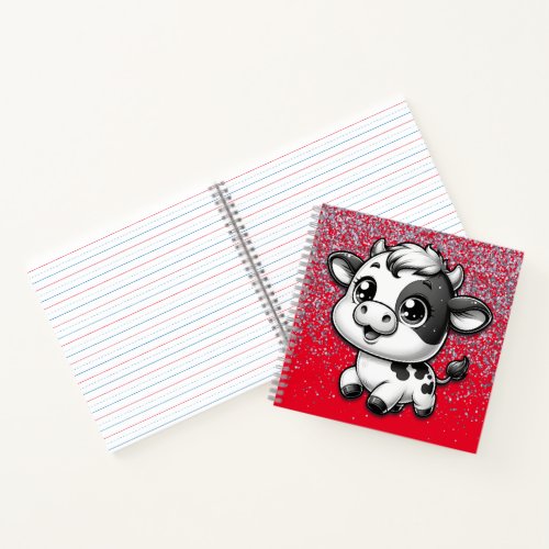 Silver Glitter on Red with a Cow  Notebook