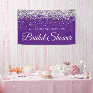 Silver Glitter on Royal Purple Bridal Shower Banner