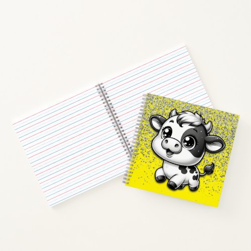 Silver Glitter on Yellow with a Cow  Notebook