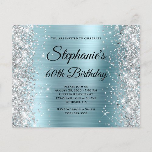 Silver Glitter Pale Blue Foil 60th Birthday Flyer