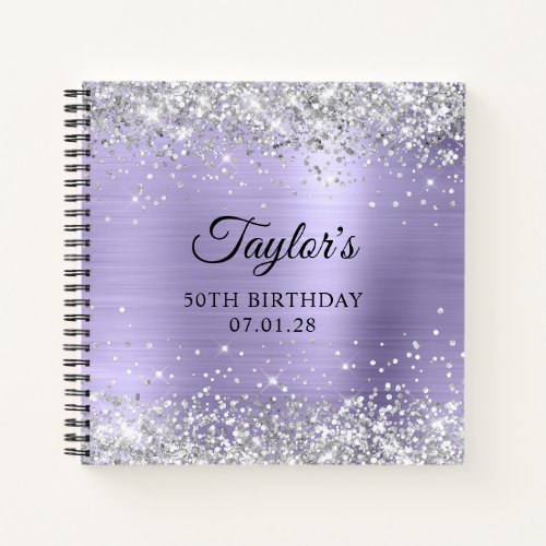 Silver Glitter Pale Lavender 50th Birthday Guest Notebook
