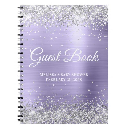 Silver Glitter Pale Lavender Baby Shower Guestbook Notebook