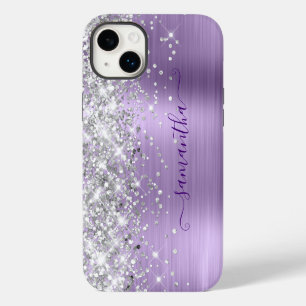 Silver Glitter Pale Lavender Glam Girly Signature iPhone 14 Plus Case