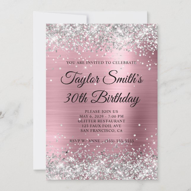 Silver Glitter Pale Pink Monogram 30th Birthday Invitation (Front)