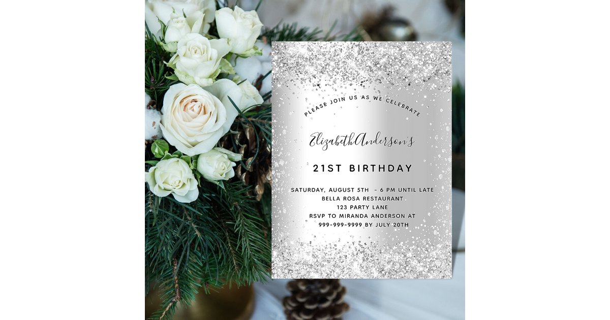Silver Rattle Invitation Silver glitter party birthday invitation magnet | Zazzle