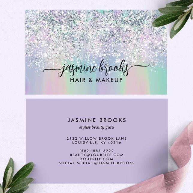Silver Glitter Pastel Gradient Elegant Business Card (Creator Uploaded)