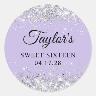 Silver Glitter Pastel Purple Sweet Sixteen Classic Round Sticker