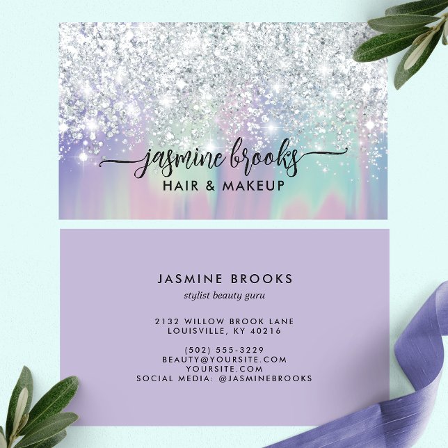 Silver Glitter Pastel Purple Teal Gradient Elegant Business Card (Creator Uploaded)
