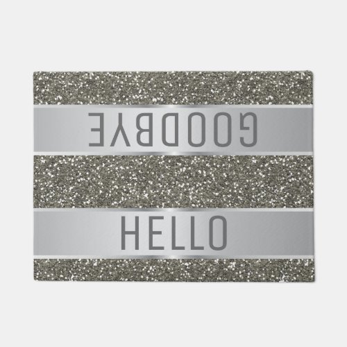 Silver Glitter Pattern Hello Goodbye Doormat