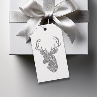 Silver Glitter Pattern Look-like Deer Head Gift Tags