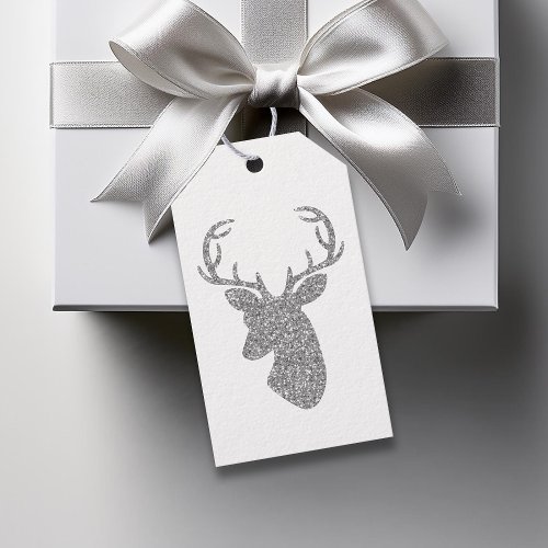 Silver Glitter Pattern Look_like Deer Head Gift Tags