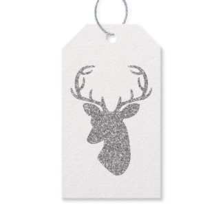 Silver Glitter Pattern Look-like Deer Head Gift Tags