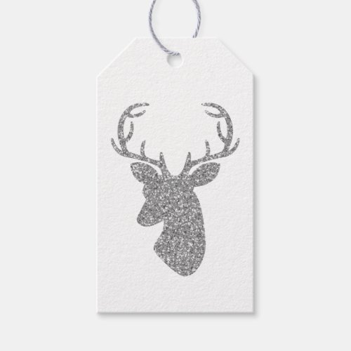 Silver Glitter Pattern Look_like Deer Head Gift Tags