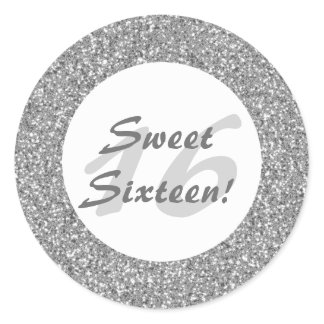 Silver Glitter Pattern Look-like Sweet Sixteen Classic Round Sticker