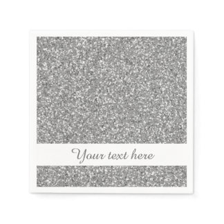 Silver Glitter Pattern Look-like With Custom Text Paper Napkins