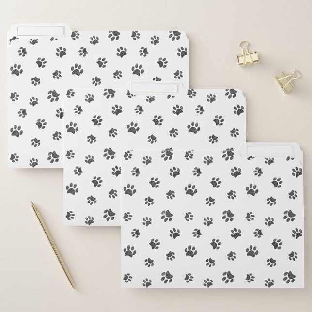 Silver Glitter Paw Prints File Folder (Set)