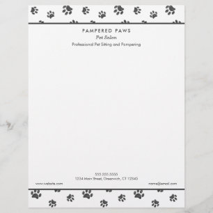 Silver Glitter Paw Prints Professional Pet Salon Letterhead