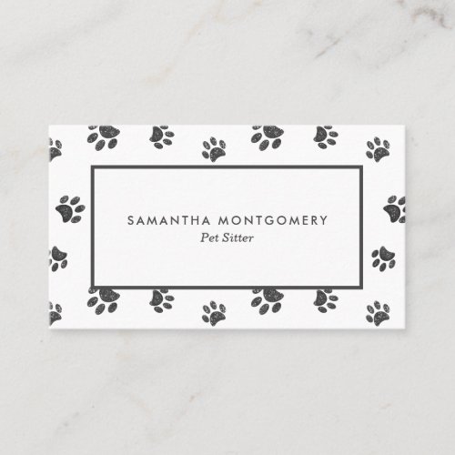 Silver Glitter Paw Prints Professional Pet Sitter Business Card