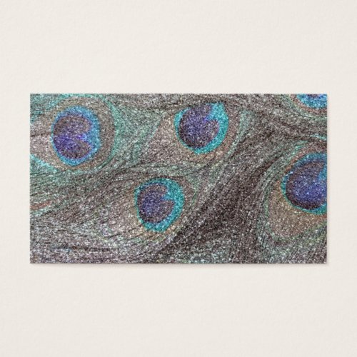 Silver glitter peacock feathers business card templates