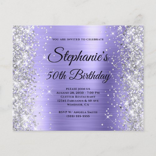 Silver Glitter Periwinkle Foil 50th Birthday Flyer