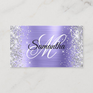 Silver Glitter Periwinkle Foil Fancy Monogram Business Card